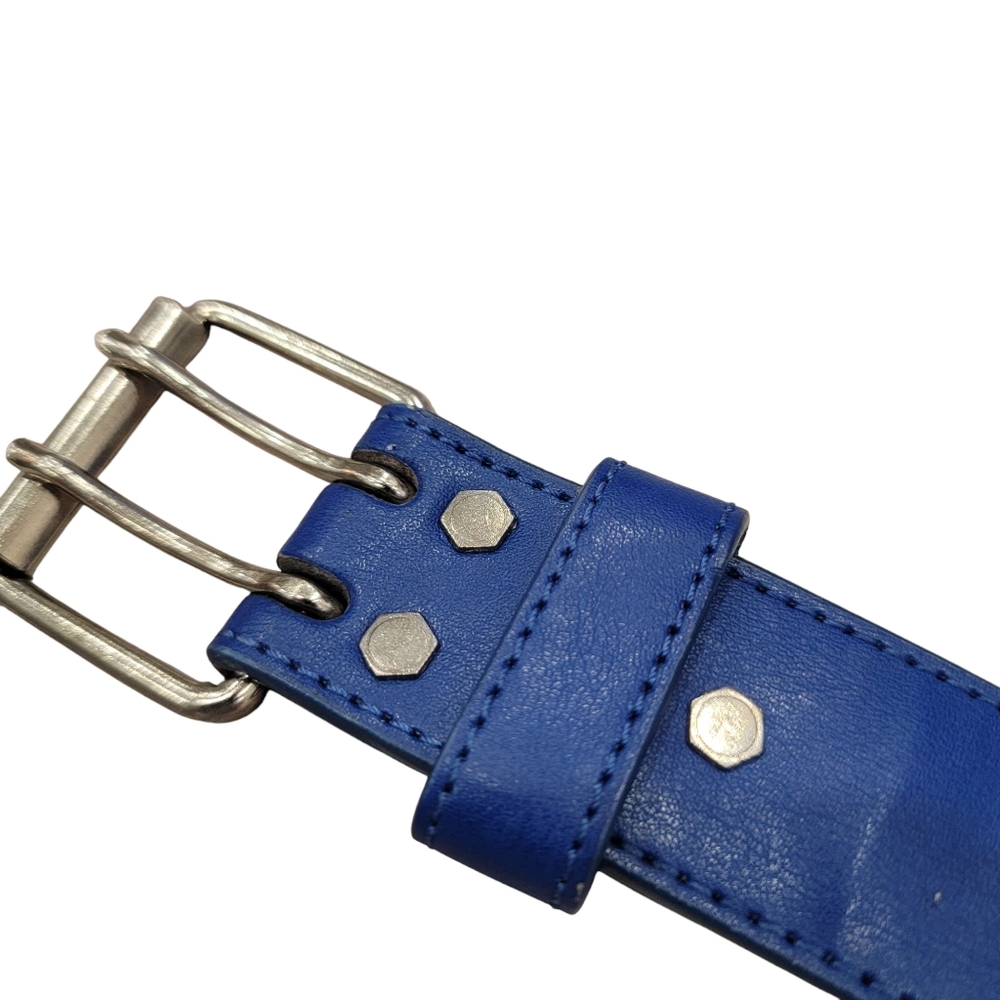 Edgy Bright Blue Double Grommet Belt Unisex Punk Metal 80’s 90’s Size 32 - Picture 7 of 13